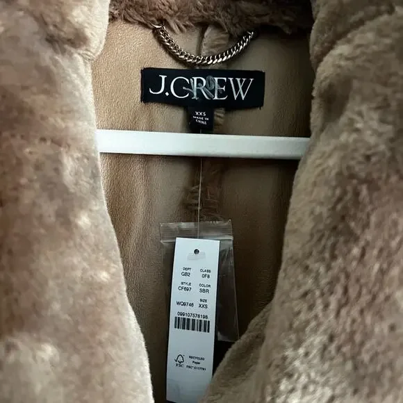 J. Crew Women's Teddy Peacoat NWT new XXS/XS in chocolate faux fur - Picture 9 of 9